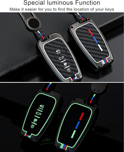 مفتاح فوب كوف مع سلسلة مفاتيح تناسب تويوتا كامري RAV4 هايلاندر أفالون C-HR بريوس كورولا GT86 2018-2024، 4 أزرار حماية 360 درجة، حامل مفاتيح، لون ألياف الكربون in Kuwait