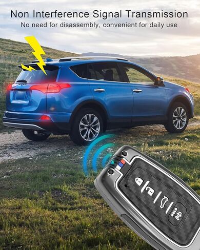 مفتاح فوب كوف مع سلسلة مفاتيح تناسب تويوتا كامري RAV4 هايلاندر أفالون C-HR بريوس كورولا GT86 2018-2024، 4 أزرار حماية 360 درجة، حامل مفاتيح، لون ألياف الكربون in Kuwait