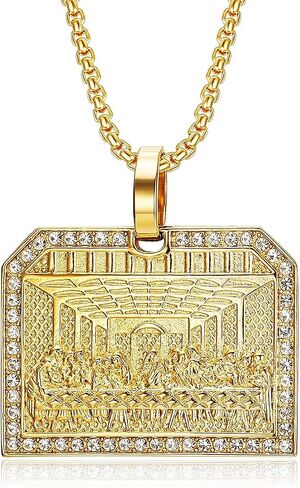 Last supper Chain for Men Iced Out Pendant Christian Cross Rectangle Pendant Necklace Religion Style Hip Hop Punk Rock Clubs jewelry Cuban Link chain for men in Saudi Arabia