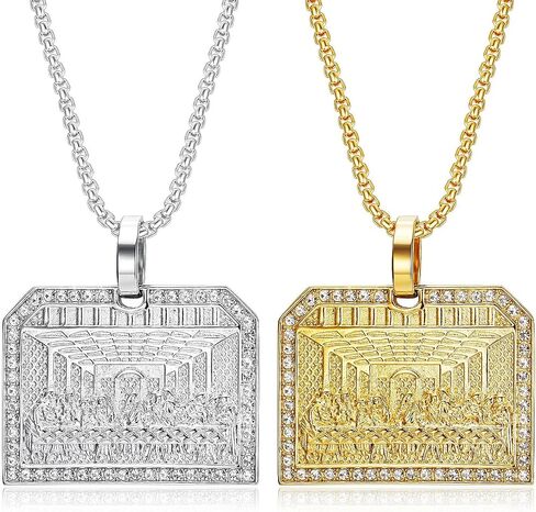 Last supper Chain for Men Iced Out Pendant Christian Cross Rectangle Pendant Necklace Religion Style Hip Hop Punk Rock Clubs jewelry Cuban Link chain for men in Saudi Arabia