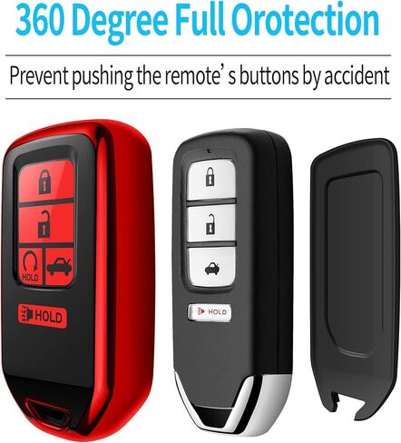 Tukellen لغطاء Honda Key Fob، حافظة مفاتيح ناعمة ممتازة من مادة TPU للحماية الكاملة لسيارة Honda Accord Civic CRV Pilot Ridgeline Odyssey Passport Smart Remote Key Protector 5 أزرار (أحمر) in Kuwait
