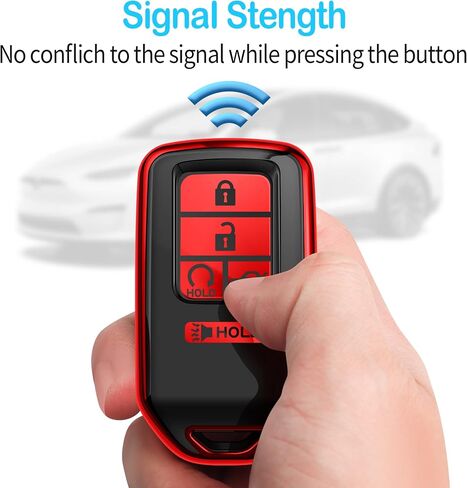Tukellen لغطاء Honda Key Fob، حافظة مفاتيح ناعمة ممتازة من مادة TPU للحماية الكاملة لسيارة Honda Accord Civic CRV Pilot Ridgeline Odyssey Passport Smart Remote Key Protector 5 أزرار (أحمر) in Kuwait