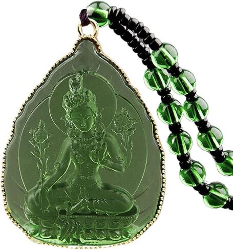 Green Tara Buddha Necklace Goddess of Compassion Mercy Guan Yin Pendant Eliminate Suffering for Women Men Amulet Feng Shui Jewelry Blessing Gifts in Kuwait