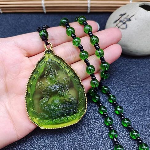 Green Tara Buddha Necklace Goddess of Compassion Mercy Guan Yin Pendant Eliminate Suffering for Women Men Amulet Feng Shui Jewelry Blessing Gifts in Kuwait