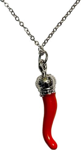 Italian Red Horn Necklace - Silver Cornicello Good Luck Pendant with Sterling Silver Chain in Kuwait