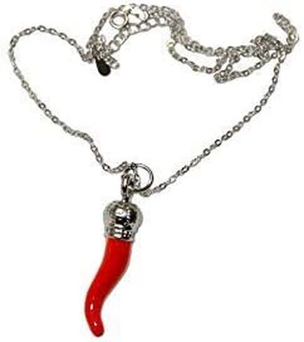 Italian Red Horn Necklace - Silver Cornicello Good Luck Pendant with Sterling Silver Chain in Kuwait