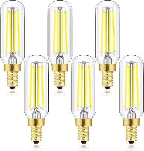 مصابيح LED T6 قابلة للتعتيم، مصابيح إضاءة اديسون 8 وات E12 بيضاء باردة 5000 ك، 800 لومن، 100 وات لمبات شمعدان متوهجة تعادل لمبة شمعة اديسون ذات خيوط LED عتيقة مع ديكور، 6 عبوات in Saudi Arabia