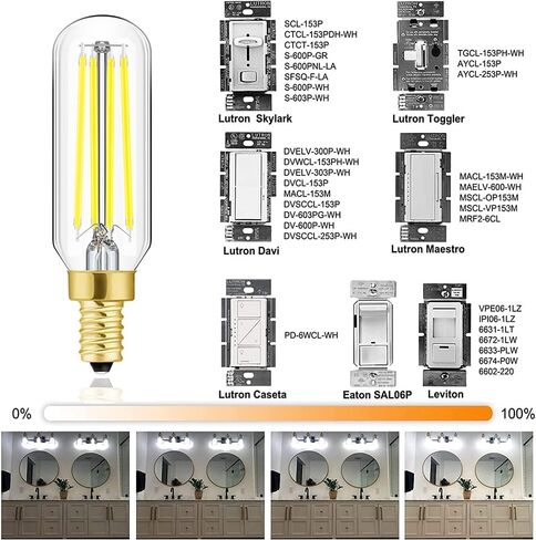 مصابيح LED T6 قابلة للتعتيم، مصابيح إضاءة اديسون 8 وات E12 بيضاء باردة 5000 ك، 800 لومن، 100 وات لمبات شمعدان متوهجة تعادل لمبة شمعة اديسون ذات خيوط LED عتيقة مع ديكور، 6 عبوات in Saudi Arabia