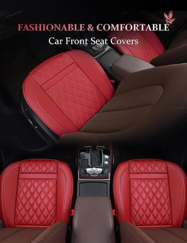 Front Bottom Seat Cover with Seatbelt Shoulder Pad Leather Car Seat Cushion Cover, Nonslip Auto Seat Covers for Most Cars, SUVs, and Pickup - 1 Pair, Wine Red in Saudi Arabia