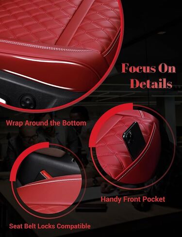 Front Bottom Seat Cover with Seatbelt Shoulder Pad Leather Car Seat Cushion Cover, Nonslip Auto Seat Covers for Most Cars, SUVs, and Pickup - 1 Pair, Wine Red in Saudi Arabia