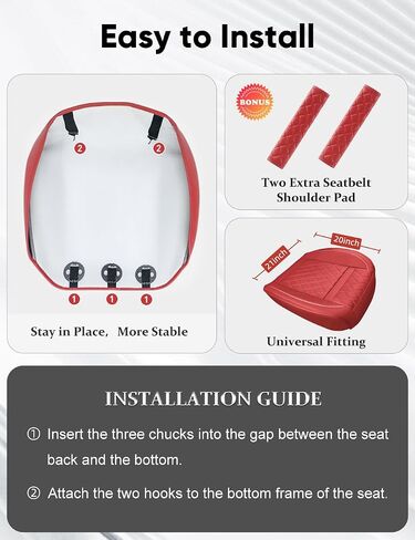 Front Bottom Seat Cover with Seatbelt Shoulder Pad Leather Car Seat Cushion Cover, Nonslip Auto Seat Covers for Most Cars, SUVs, and Pickup - 1 Pair, Wine Red in Saudi Arabia