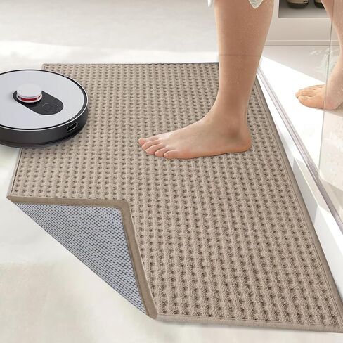 Upgraded Bath Mat Rug- Non Slip Super Absorbent Quick Dry Thin Low pile Bathroom Rugs Fit Under Door- Washable Bathroom Floor Mats-Shower Rug for in Front of Bathtub Shower, Beige, 19.6×31.5'' in Saudi Arabia