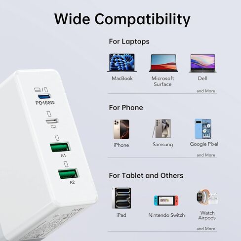 156W USB C Charger Block, 4-Port Type C Fast Desk Charging Station PD3.0 and QC 65W Laptop Wall Charger Adapter Plug Hub for MacBook Pro/Air,DELL,HP Surface for iPhone 15/Pro/14/13,Galaxy S23 in Saudi Arabia