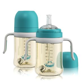 Nouri Training Cup with Weighted Straw Anti-Colic Leak-Proof Toddler Cups Sippy Cup with Straw Handle for Baby and Toddlers 10oz/300ml Spill Proof no Spill Magic Baby Bottle for 6 Month+ Drinking 2PCS