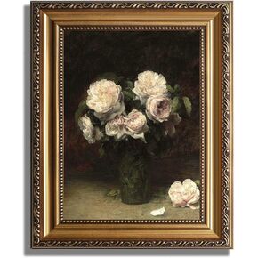 ASTRDECOR Vintage Floral Wall Art, Gold Framed Canvas Wall Art Moody Dark Roses Painting, Vintage Flower Art Print for Kitchen Bedroom Bathroom Wall Decor, French Country Decor - 9" x 12"