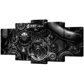 VVOVV Wall Decor - 5 Piece Canvas Prints Engine Engineering Closeup Gear And Chain Black And White Photos Wall Art Modern Home Decor Stretched and Framed Ready to Hang(60inchx32inch)