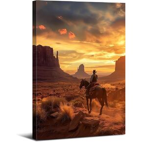 Western Wall Art Cowboy Wall Decor Picture Sunset Desert Landscape Canvas Prints Posters for Men Bedroom Vintage Nature Mountain Painting Poster Artwork for Living Room Office Home Decorations 12x16"