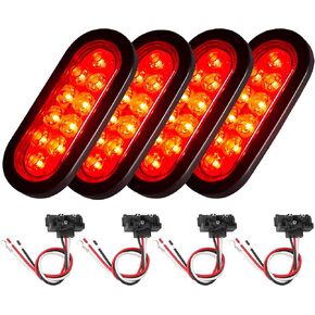 Oyviny 6 Inch Oval LED Trailer Tail Light 10LEDs Red Stop Turn Brake Tail Light W/Light Pigtail, 6" Oval Trailer Lights for Trailer Truck RV W/Surface Mount Rubber Grommet IP65 DOT SAE Certified 4PCS