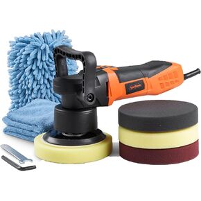 VonHaus 6" Dual Action Buffer Polisher Machine with 6 Variable Speeds, Random Orbit and 4 Pads for Polishing, Wash Mitt, Microfiber Cloth and Carrying Bag - Ideal for Cars, Boats and Tiles