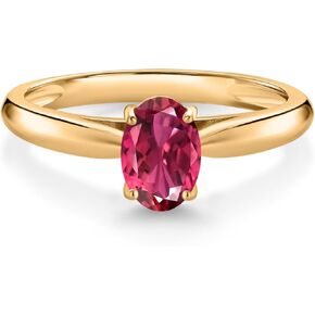 Gem Stone King 10K Yellow Gold Pink Tourmaline Solitaire Engagement Ring For Women (0.85 Cttw, Oval 7X5MM, Gemstone October Birthstone, Available In Size 5, 6, 7, 8, 9)