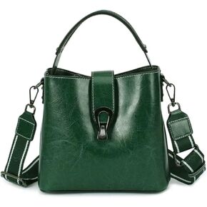 Women Genuine Real Leather Bucket Hobo Handbag, Vintage Fashion Top handle Satchel Crossbody Bag w/ 2 Straps
