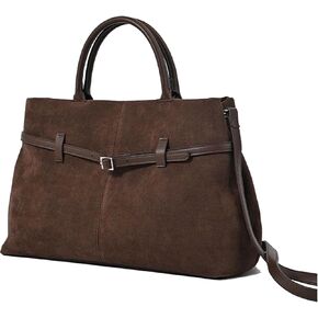 Suede Tote Bag for Women,Slouchy Hobo shoulder handbag Faux Suede with Genuine Cowhide (suede A-coffee)