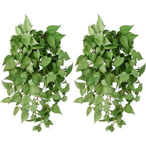 Artificial Hanging Plants, 2 Pack Faux Anthurium Leaf Hanging Plant Fake Hanging Planter Greenery for Wall Home Room Indoor Outdoor Decor