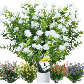White Artificial Flowers for Outdoors 14" Fake White Flowers Bulk UV Resistant Outdoor Faux Flowers for Planters Plastic Flowers for Plants Hanging Window Box Porch Summer Decor
