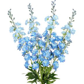 TOCHGREEN 4PCS Delphinium Artificial Flowers White Larkspur Artificial Flowers 33.5'' Long Stem Plant Faux Floral Silk Flowers Fake Flowers with Stems for Home Garden Vase Wedding Arrangement Decor