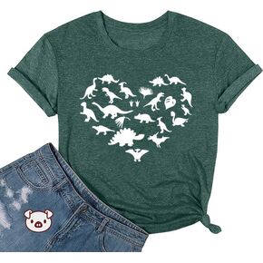 Dinosaur Shirt for Women Cute Dinosaur Graphic Tee Short Sleeve Animal Lover Teacher Top