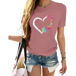 Womens Dog Paw Shirts Summer Short Sleeve Multicolor Heart Graphic Crewneck Loose Cute Dog Paw Print Tops