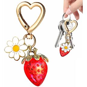 GALPADA Cute Strawberry Keychain for Women Heart Flower Keychains Strawberry Flowers Keychain Keyring Charms for Girls Purse Backpack