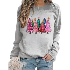 KBLDZHT Christmas Sweatshirts for Women Funny Christmas Trees Graphic Long Sleeve T-Shirts Merry Xmas Holiday Pullover Tops