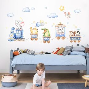 Pink Animal Train Wall Decals, Safari Bear Rabbit Zebra on Outing Wall Stickers Peel and Stick Jungle Wall Decal Self Adhesive Wall Art Sticker for Girls Baby Nursery Kids Room Home Decor