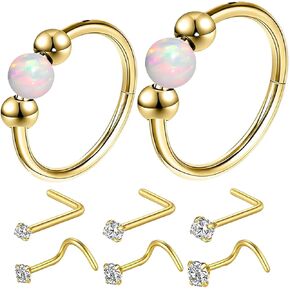 18G Opal Nose Rings, small earrings, Hypoallergenic 316L Surgical Steel Nose Piercing Jewelry for Men and Women