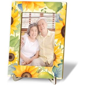 Tabletop Wood Photo Frame, Sunflower Desktop Picture Frame with Stand, Girls Daughter Women Gift Party Favor, Home Table Art Crafts Decor Supplies for Living Room Study Bedroom (4x6" Vertical) -01