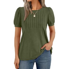AUTOMET Womens Tops Puff Short Sleeve Shirts Summer Fashion Pleated Business Casual Blouses 2025 Trendy Basic Comfy Clothes