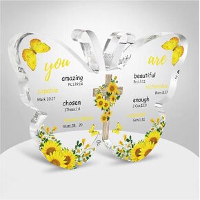 Gifts for Mom, Christian Gifts Bible Verses Religious Gifts for Women, Acrylic Butterfly Praye Decorations God Faith Keepsake for Mothers Day Thanksgiving Christmas Home (Butterfly Sunflower)
