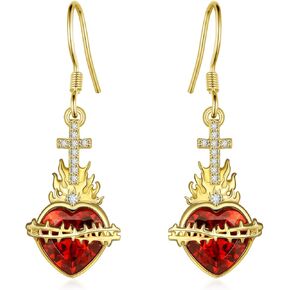 Sacred Heart Earrings 925 Sterling Silver Sacred Heart of Jesus Earrings Religious Jewelry Gifts for Women