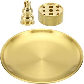 PATIKIL Incense Holder Kit, 1 Set Brass Incense Cone Stick Holder Incense Burner Ash Catcher Stand Base with Plate for Yoga Spa Room Home Office, 2 Styles