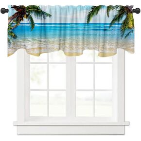 54x18 Inches Blue Sea Seaside Window Treatment Valance Coconut Tree Fine Summer Travel Kitchen Bathroom Living Room Decorations Polyester