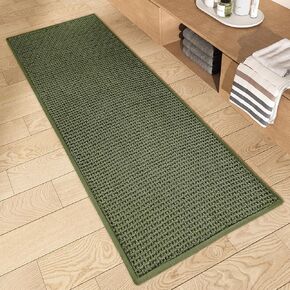 Color&Geometry Green Bathroom Runner Rug- Non Slip, Absorbent, Quick Dry, Thin, Washable- 20"x47" Long Bath Mat Runner Chenille Bathroom Carpet for Bathroom Floor, Shower, Bathtub, Vanity