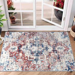 2x6 Ft Washable Kitchen Runner Rug Boho Vintage Non-Slip Entryway Throw Rug Bathroom Runner Rug Faux Wool Low-Pile Floor Carpet Runners for Hallways Bedroom Laundry Room, Pink
