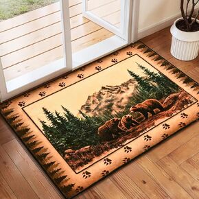 FRAMICS Rustic Cabin Area Rug 5x7, Farmhouse Lodge Bear Moose Deer Rug Washable Non Slip,Country Wildlife Area Rugs for Living Room Bedroom, Soft Faux Wool Throw Rugs Carpet Low Pile, Vintage Decor
