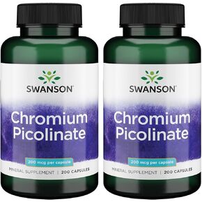 Swanson Chromium Picolinate - Natural Supplement - (200 Capsules, 200mcg Each) (2 Pack)