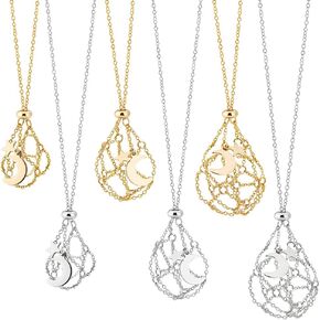 PH PandaHall 6pcs Crystal Stone Holder Empty Stone Holder Cage Pendant Holder Gemstone Cage Mesh Pendant Replacement Hand-Woven Necklace Cord with Adjustable Length for Women Men (Platinum, Golden)