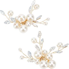 FINGERINSPIRE 2Pcs Crystal Simulated Pearl Shoe Clips (2x2.2 Inch, White) DIY Bridal Floral Shoe Buckle Rhinestone Metal Shoe Decoration Accessories for Wedding Party Purse Belt Hardware DIY Craft