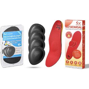Metatarsalgia Relief Bundle: Heavy Duty Arch Support Insoles & 1/3 Inch Thick Metatarsal Pads - Orthotic Shoe Inserts for Ball of Foot Pain, Morton's Neuroma, All-Day Comfort for Men & Women