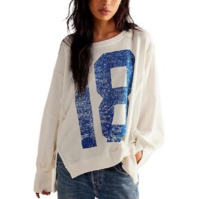 Women Y2K Oversized Graphic Sweatshirt Long Sleeve Crewneck Drop Shoulder Sweater Shirts Vintage Star Pullover Top