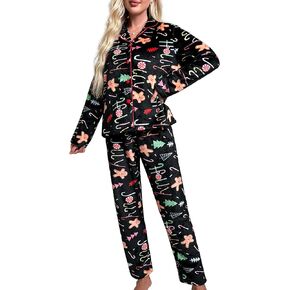 Women's Fuzzy Fleece Pajamas Set Flannel 2 Piece Winter Warm Button Down Loungewear Sleepwear Pj Sets